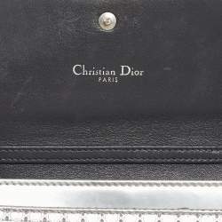 Pre Owned Dior Silver Microcannage Patent Leather Croisiere Wallet on Chain