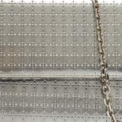 Pre Owned Dior Silver Microcannage Patent Leather Croisiere Wallet on Chain