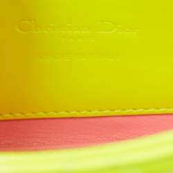 Pre Owned Dior Neon Green Patent Leather Embroidered Patches Mini Lady Dior Tote Bag