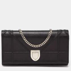 Pre Owned Dior Black Leather Diorama Wallet On Chain