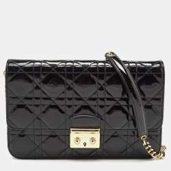 Pre Owned Dior Black Cannage Patent Leather Small Miss Dior Flap Bag
