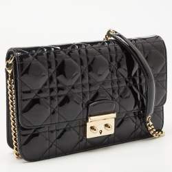 Pre Owned Dior Black Cannage Patent Leather Small Miss Dior Flap Bag