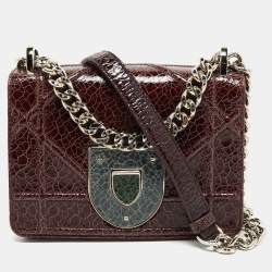 Pre Owned Dior Burgundy Ceramic Effect Leather Diorama Club Shoulder Bag