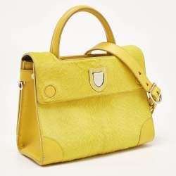 Pre Owned Dior Yellow Leather and Calfhair Mini Diorever Tote