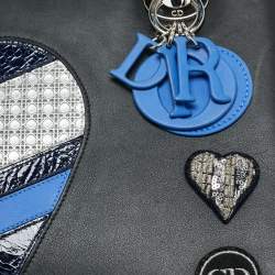 Dior Black Leather Medium Heart Patch Embellished Lady Dior Tote