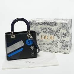Dior Black Leather Medium Heart Patch Embellished Lady Dior Tote