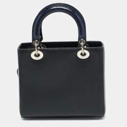 Dior Black Leather Medium Heart Patch Embellished Lady Dior Tote