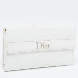 Pre Owned Dior Off White Cannage Embossed Leather French Flap Continental Wallet