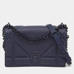 Pre Owned Dior Navy Blue Ultra Matte Leather Medium Diorama Flap Shoulder Bag