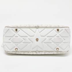 Pre Owned حقيبة باولر ديور مطاط وجلد أوبليك مثقب ذهبي/أبيض متوسطة