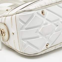 Pre Owned حقيبة باولر ديور مطاط وجلد أوبليك مثقب ذهبي/أبيض متوسطة