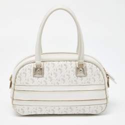 Pre Owned حقيبة باولر ديور مطاط وجلد أوبليك مثقب ذهبي/أبيض متوسطة