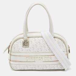 Pre Owned حقيبة باولر ديور مطاط وجلد أوبليك مثقب ذهبي/أبيض متوسطة