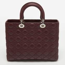 Pre Owned Dior Burgundy Cannage Leather Large Lady Dior Tote
