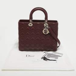 Pre Owned Dior Burgundy Cannage Leather Large Lady Dior Tote