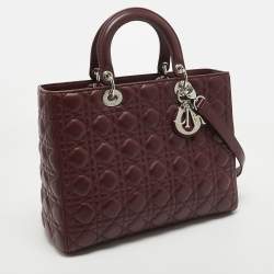 Pre Owned Dior Burgundy Cannage Leather Large Lady Dior Tote