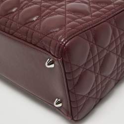 Pre Owned Dior Burgundy Cannage Leather Large Lady Dior Tote