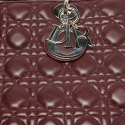 Pre Owned Dior Burgundy Cannage Leather Large Lady Dior Tote