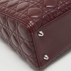Pre Owned Dior Burgundy Cannage Leather Large Lady Dior Tote