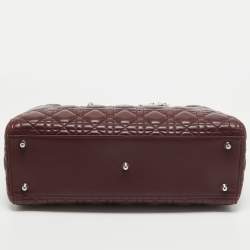 Pre Owned Dior Burgundy Cannage Leather Large Lady Dior Tote