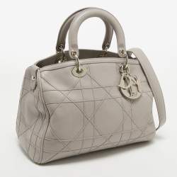 Pre Owned Dior Grey Cannage Leather Granville Polochon Satchel