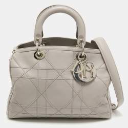 Pre Owned Dior Grey Cannage Leather Granville Polochon Satchel