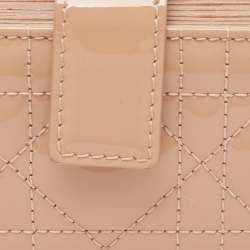 مملوكة مسبقًا Dior Beige Cannage Patent Leather Lady Dior 5 Gusset Card Holder