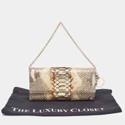 Pre Owned Dior Beige/Brown Python and Leather Lady Dior Wallet On Chain