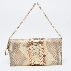 Pre Owned Dior Beige/Brown Python and Leather Lady Dior Wallet On Chain