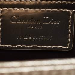 Pre Owned Dior Gold/Dark Brown Microcannage Patent Leather Medium Lady Dior Tote