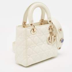 Dior Off White Cannage Leather Small Lady Dior My ABCDior Tote