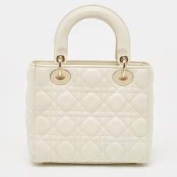 Dior Off White Cannage Leather Small Lady Dior My ABCDior Tote