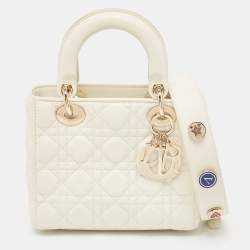 Dior Off White Cannage Leather Small Lady Dior My ABCDior Tote