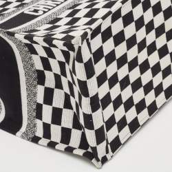 Dior Black/White Checkered Embroidered Canvas Large Book Tote