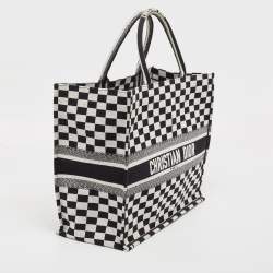 Dior Black/White Checkered Embroidered Canvas Large Book Tote