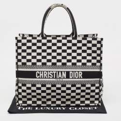 Dior Black/White Checkered Embroidered Canvas Large Book Tote