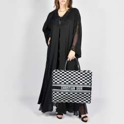 Dior Black/White Checkered Embroidered Canvas Large Book Tote