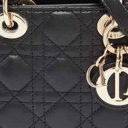 Pre Owned Dior Black Cannage Leather Micro Lady Dior Tote