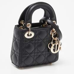 Pre Owned Dior Black Cannage Leather Micro Lady Dior Tote