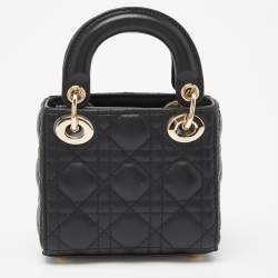 Pre Owned Dior Black Cannage Leather Micro Lady Dior Tote