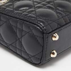 Pre Owned Dior Black Cannage Leather Micro Lady Dior Tote