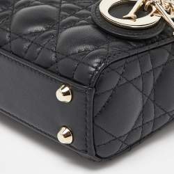 Pre Owned Dior Black Cannage Leather Micro Lady Dior Tote