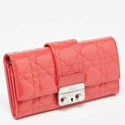 Pre Owned Dior Orange Cannage Patent Leather Miss Dior Promenade Wallet 