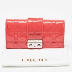 Pre Owned Dior Orange Cannage Patent Leather Miss Dior Promenade Wallet 