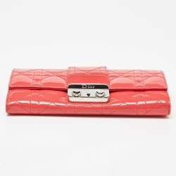 Pre Owned Dior Orange Cannage Patent Leather Miss Dior Promenade Wallet 