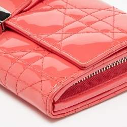 Pre Owned Dior Orange Cannage Patent Leather Miss Dior Promenade Wallet 