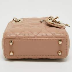Pre Owned Dior Beige Cannage Leather Micro Lady Dior Tote
