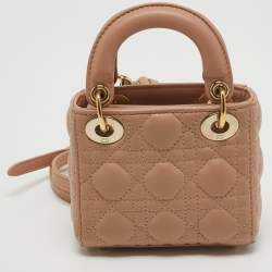 Pre Owned Dior Beige Cannage Leather Micro Lady Dior Tote