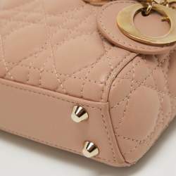 Pre Owned Dior Beige Cannage Leather Micro Lady Dior Tote