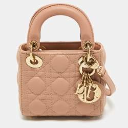 Pre Owned Dior Beige Cannage Leather Micro Lady Dior Tote